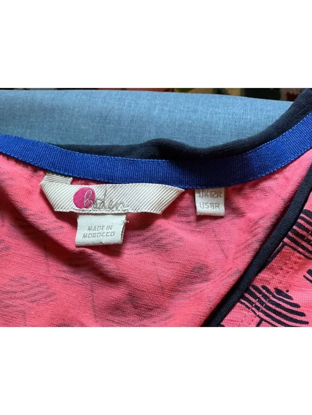 Boden Fit and Flare Cap Sleeve Cotton Dress Women's Size 12 Coral and Blue - Picture 4 of 7